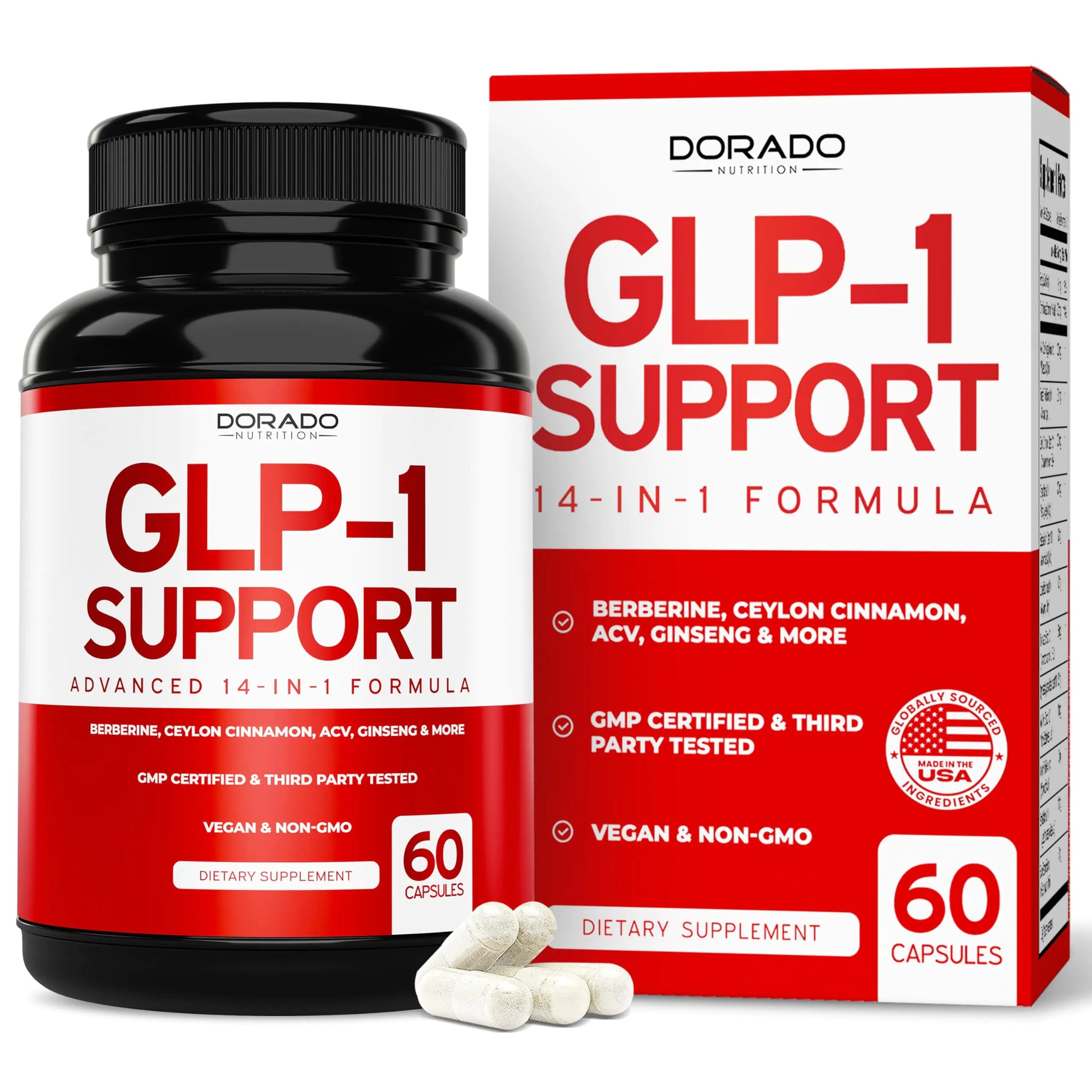 GLP-1 Supplement 14 in 1 Formula (GLP1 Supplement with Berberine ACV Chromium Ceylon Cinnamon Turmeric & More) Support Gut Health & Metabolism - Third Party Tested Vegan Safe USA Made