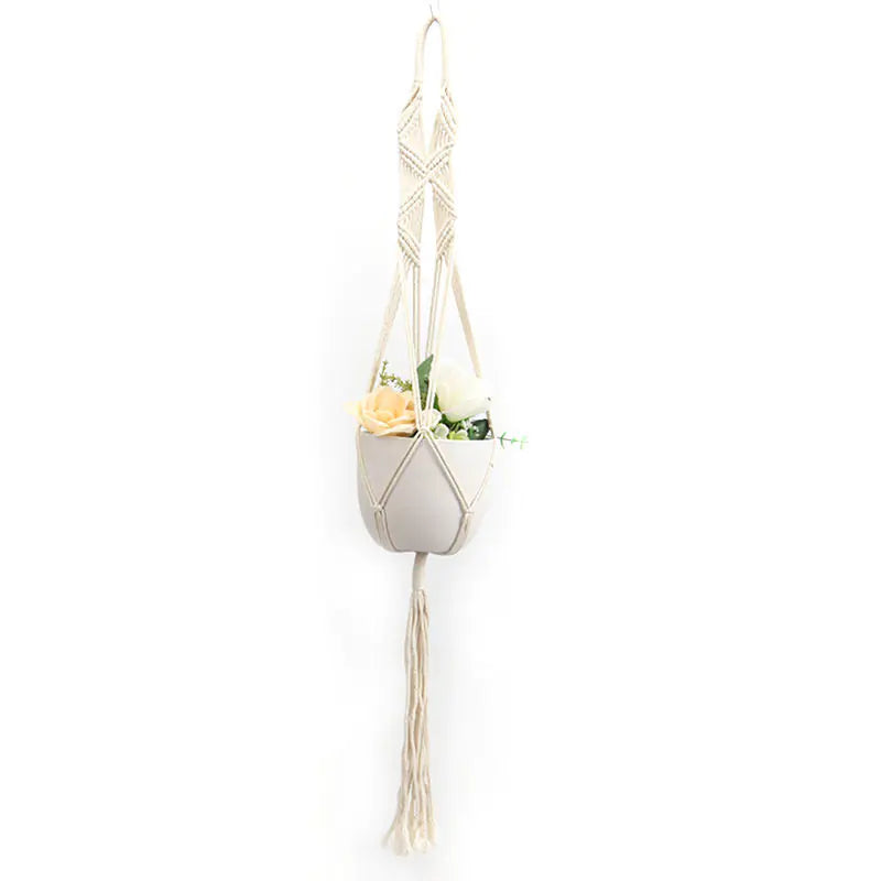 Handwoven Cotton Rope Hanging Planter Basket