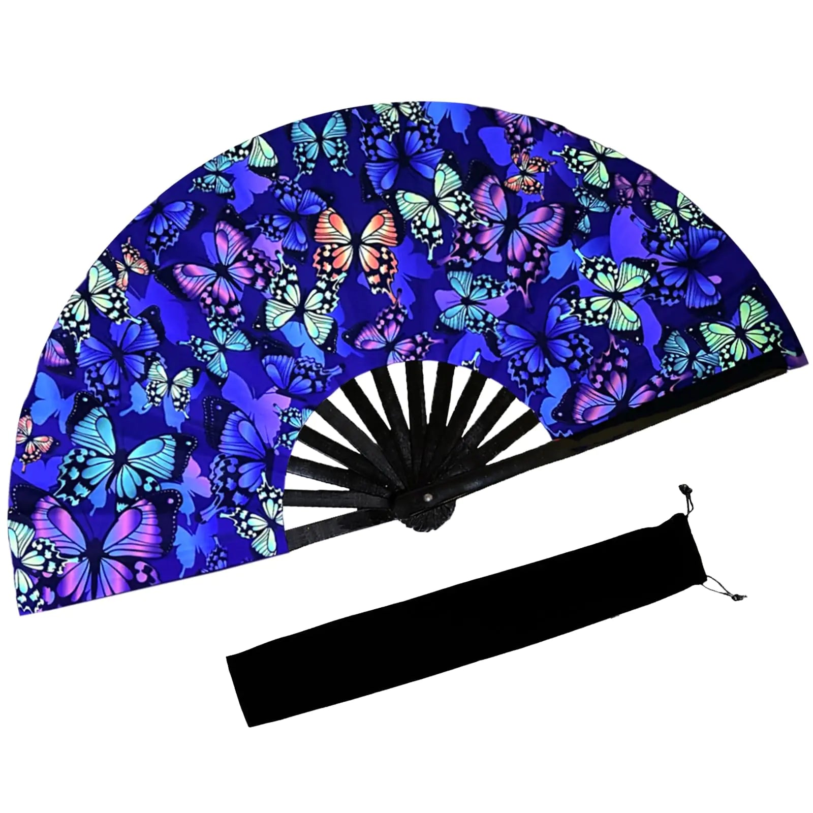 dmjuncong Large Folding Hand Rave FanClack Handheld Fan with Fan bagfor Music FestivalsCarnivalRainbow OutfitsDisco PartyNeon Party Glow Party Decorations Supplies.
