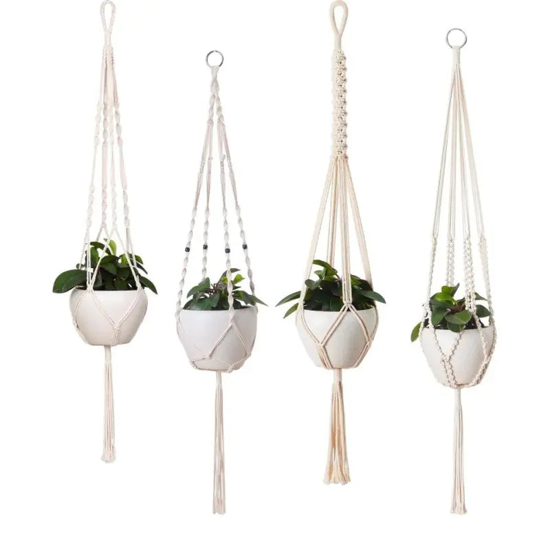 Handwoven Cotton Rope Hanging Planter Basket