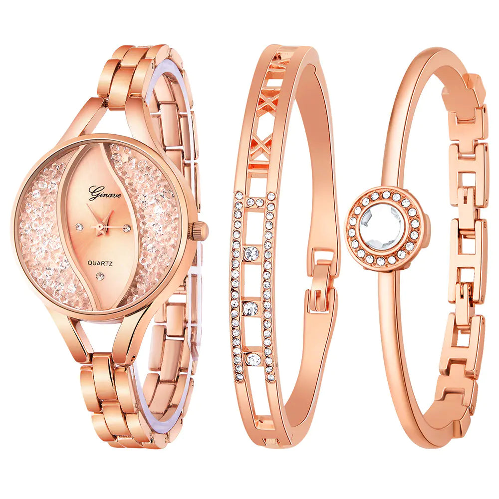 Fashionable Quartz Watch and Bracelet Set for Women
