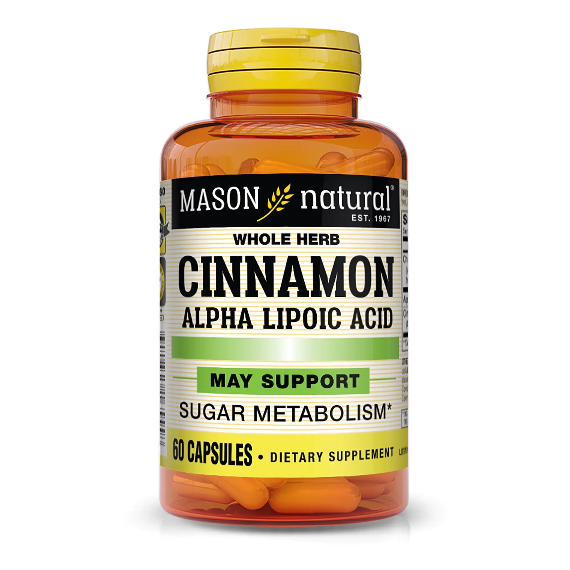 MASON NATURAL Cinnamon with Alpha Lipoic Acid - Healthy Sugar Metabolism Supports Heart and Circulatory Health 60 Capsules