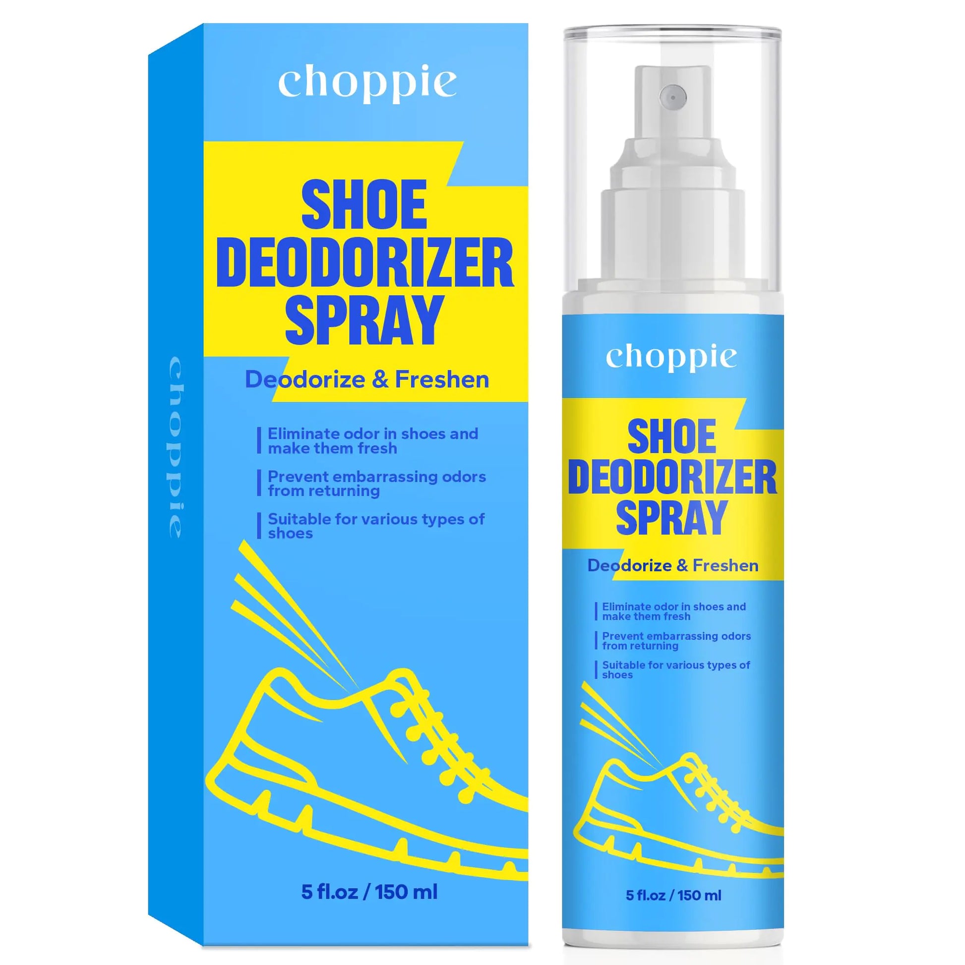 Choppie Shoe Deodorizer Spray (5 Fl Oz) Shoe Deodorizer for Destroy Embarrassing Odors Shoe Spray for Smelly Shoes Foot Spray for Smelly Feet Shoe Smell Eliminator Shoe Spray for Freshen Shoe