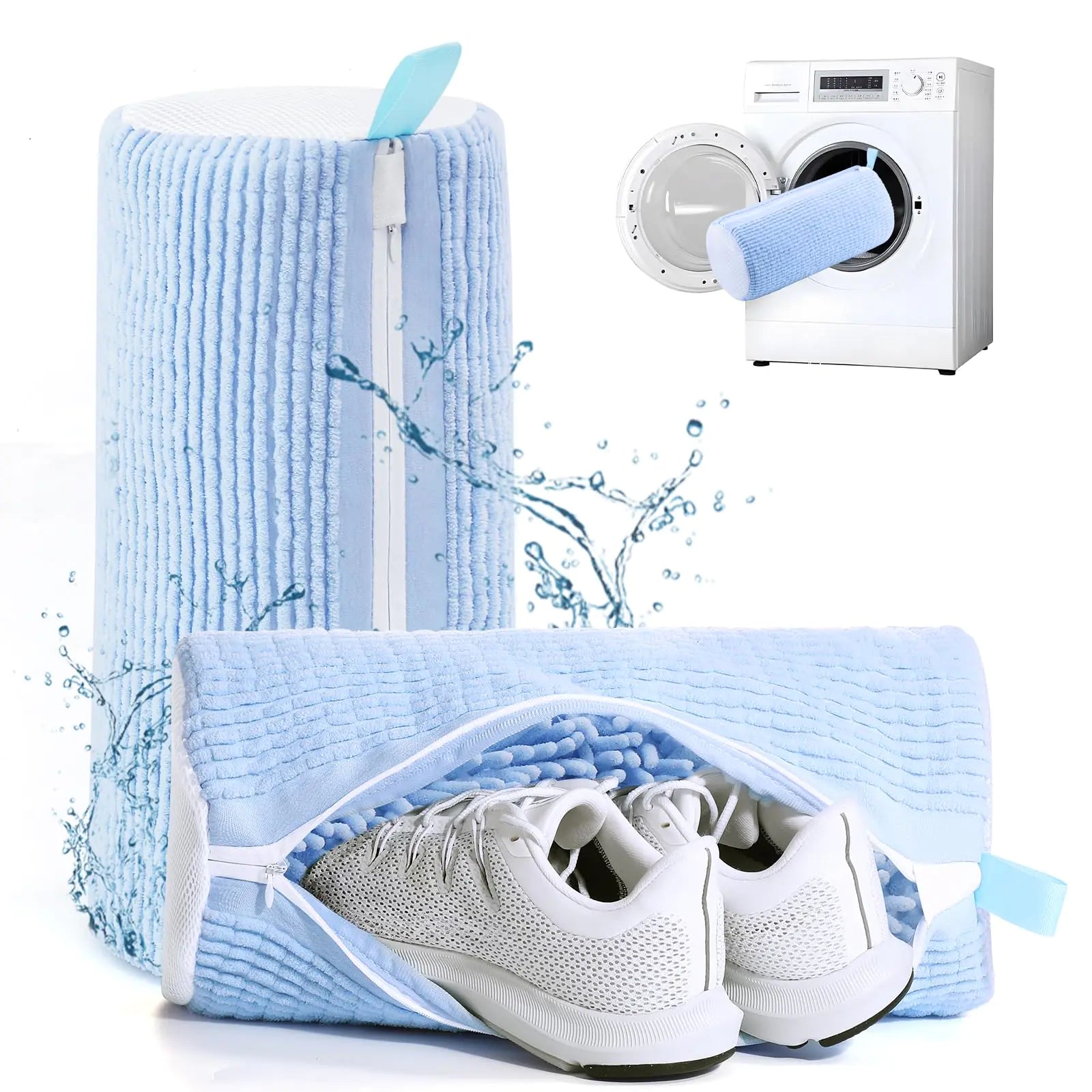 M-Better Shoe Washing Machine Bag Invisible Zipper Side Opening Shoe Washing Bag for Washer and Dryer Shoe Laundry Bags for Sneakers Reusable Shoe Cleaning Bag for All Shoe Sizes (Blue 2pcs)
