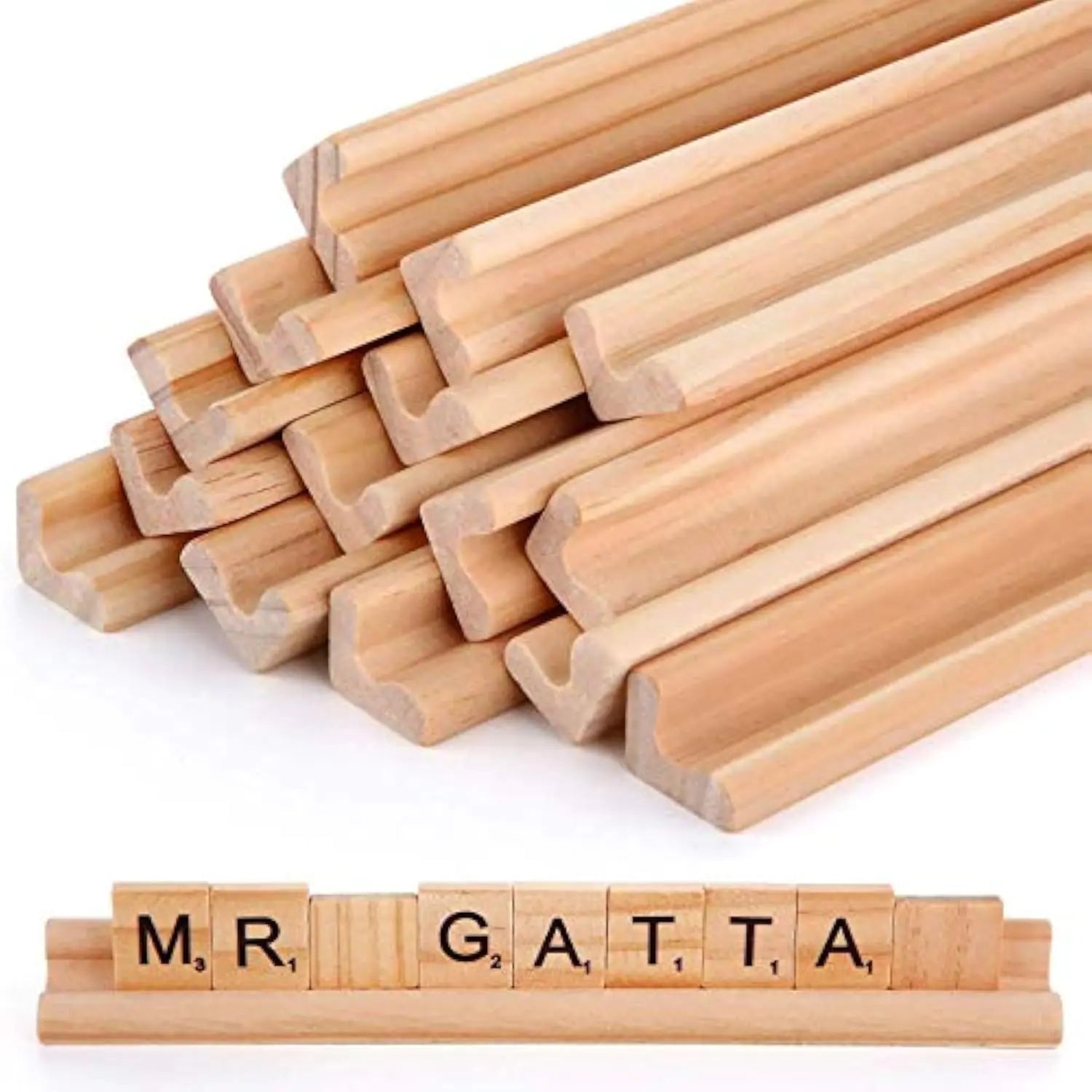 Gejoy 16 Pcs Wooden Tile Holders Letter Tray Racks Replacement Racks Word Tray for Crafts and Game Stands School Students