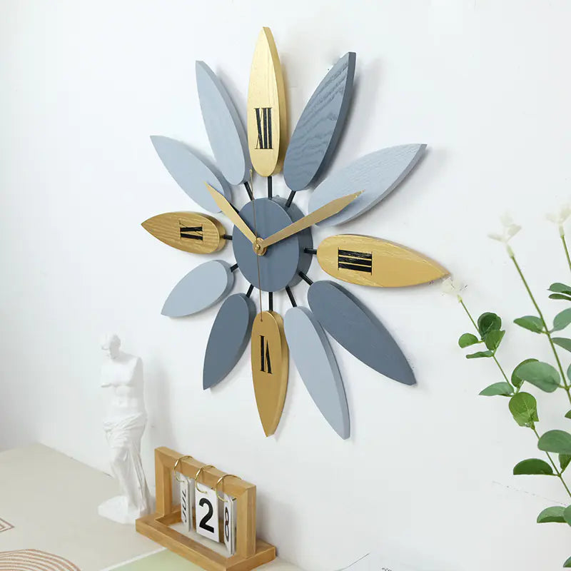 Leaf Wall Clock, Wooden Minimalist Design for Living Room