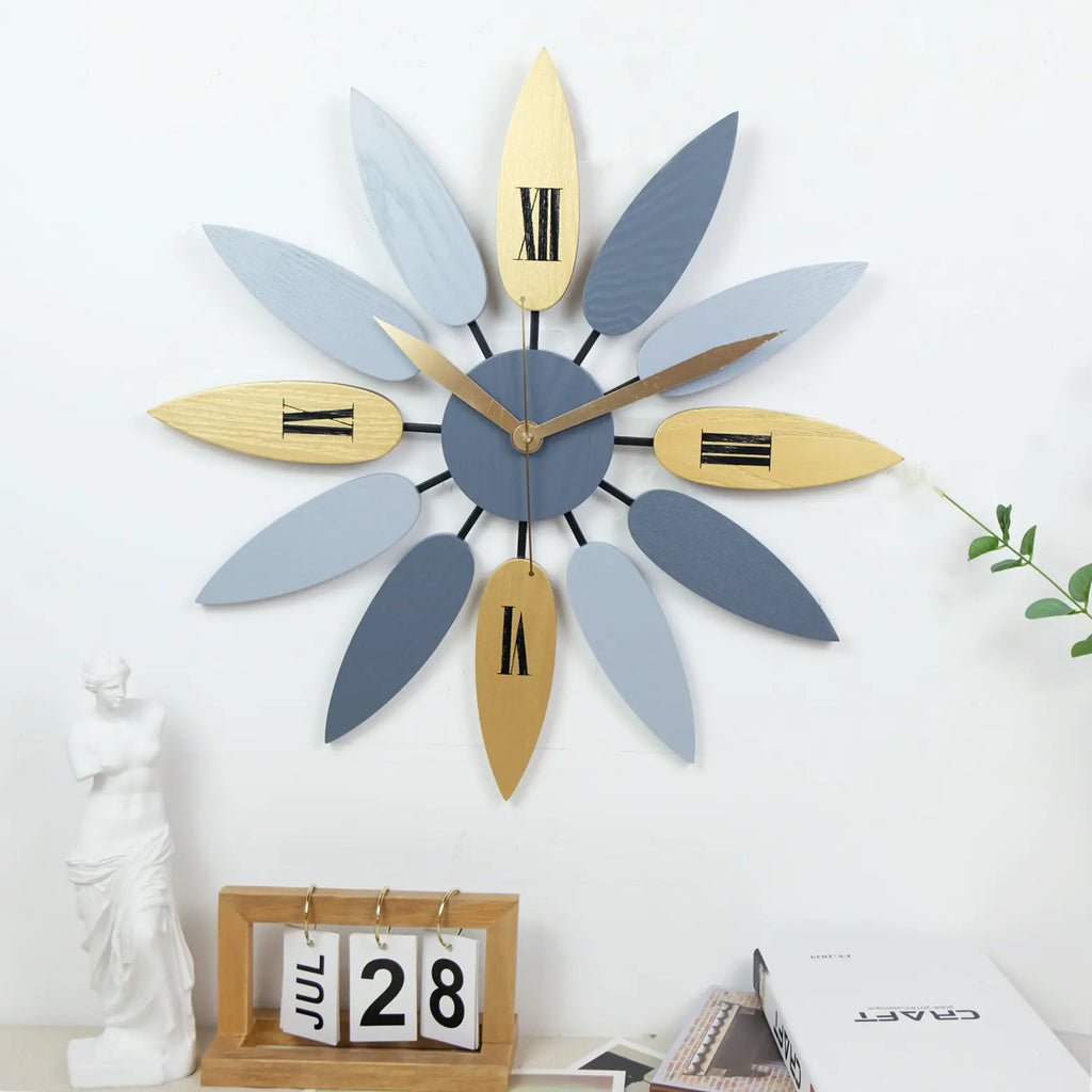 Leaf Wall Clock, Wooden Minimalist Design for Living Room
