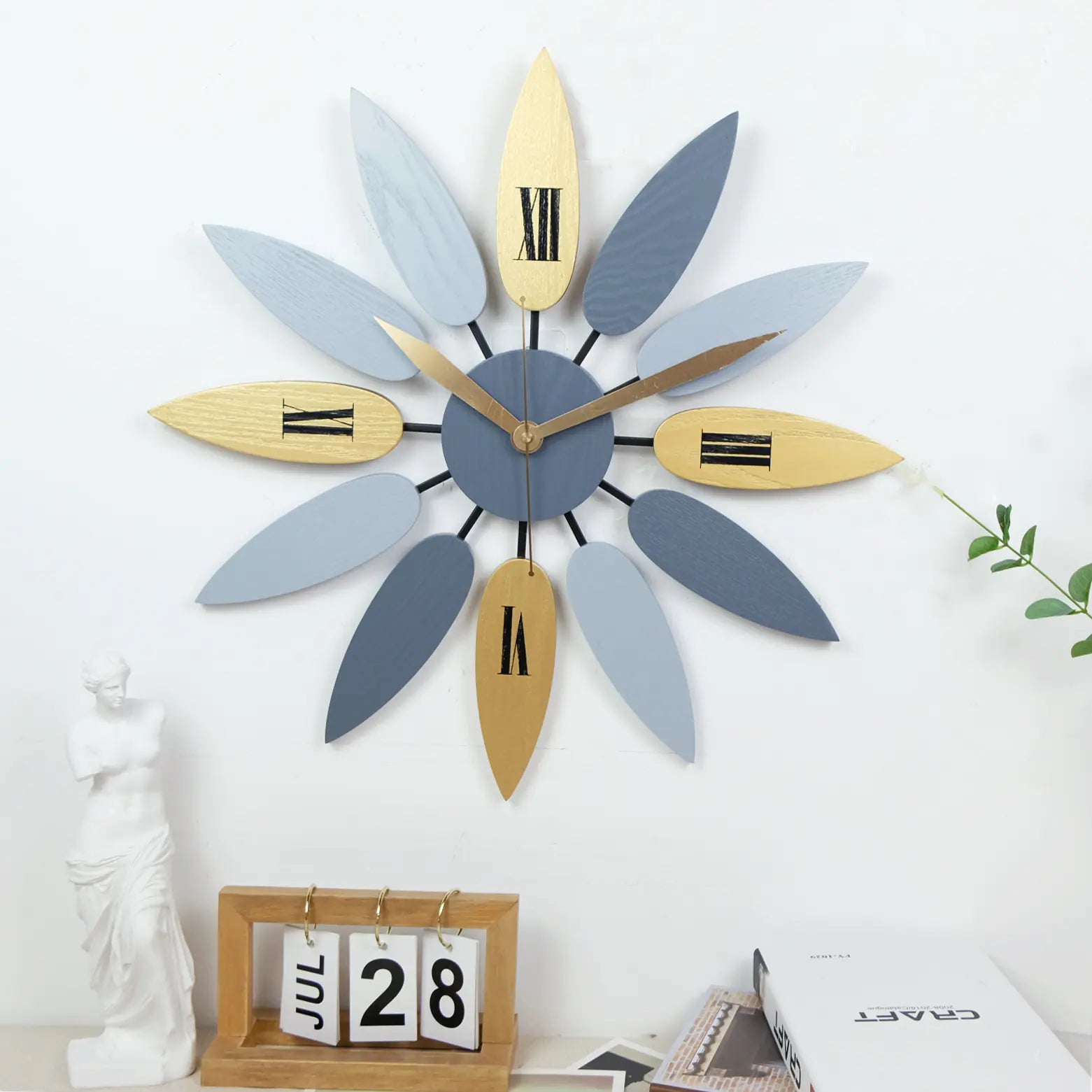 Leaf Wall Clock, Wooden Minimalist Design for Living Room