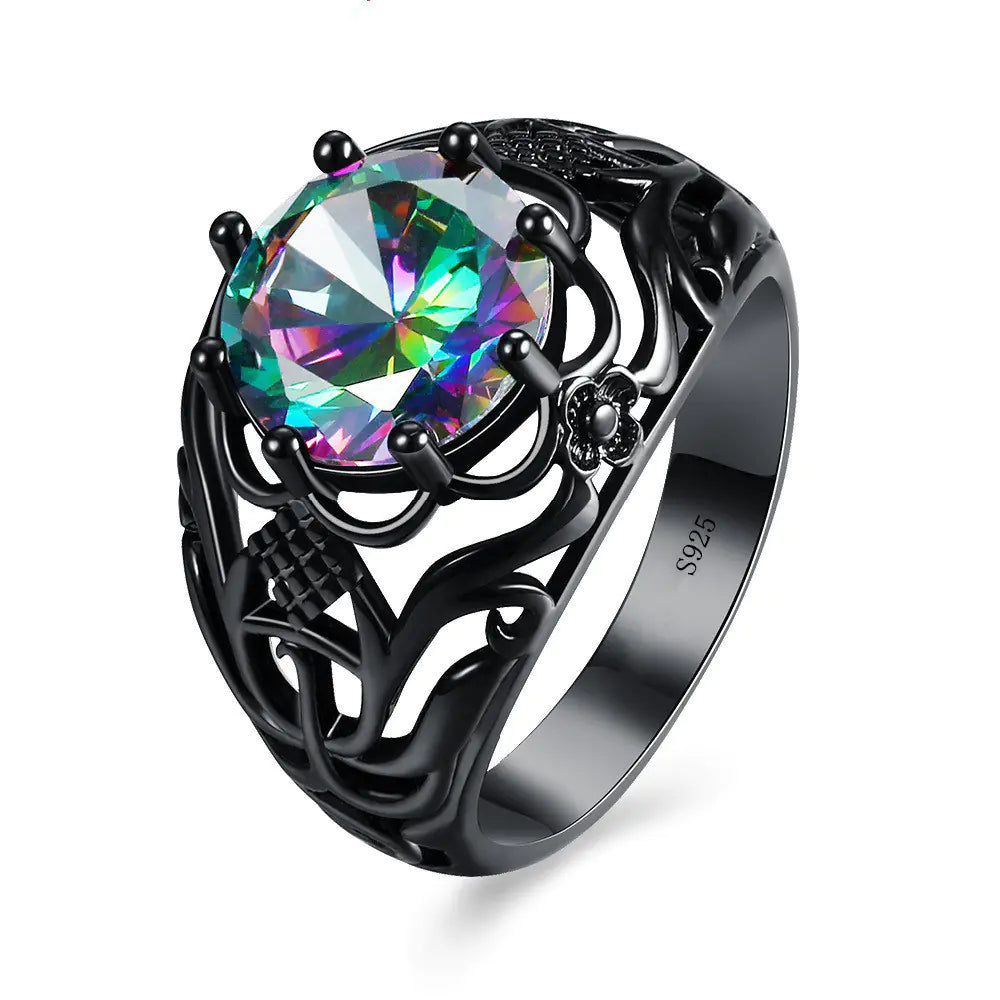 Fashion Color Zircon Hollow Creative Black Gold Ring