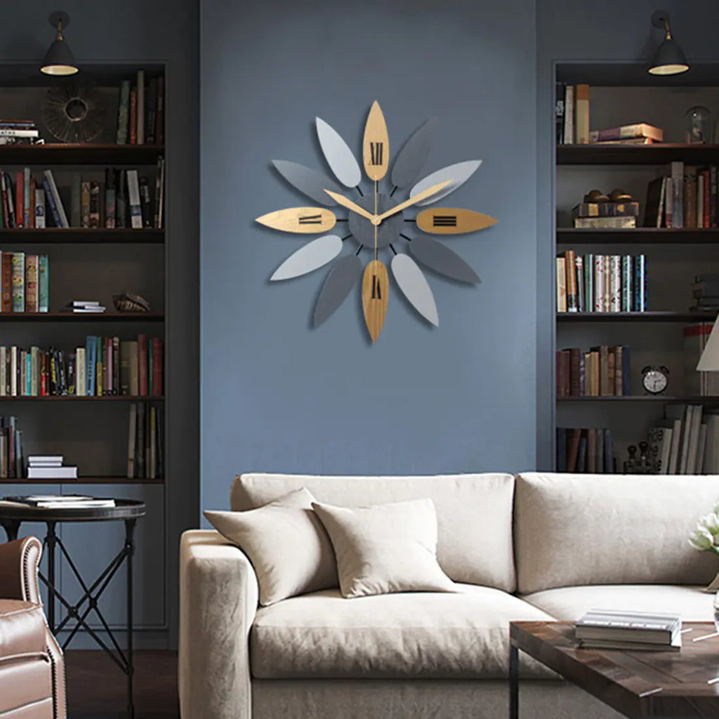 Leaf Wall Clock, Wooden Minimalist Design for Living Room