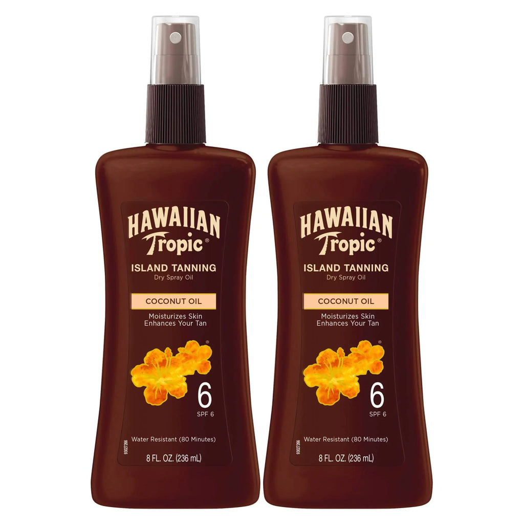 Hawaiian Tropic Island Tanning Oil Spray Sunscreen SPF 6 8oz | Tanning Sunscreen Tanning Oil with SPF Moisturizing Body Oil Hawaiian Tropic Oil Outdoor Tanning Oil 8oz each Twin Pack
