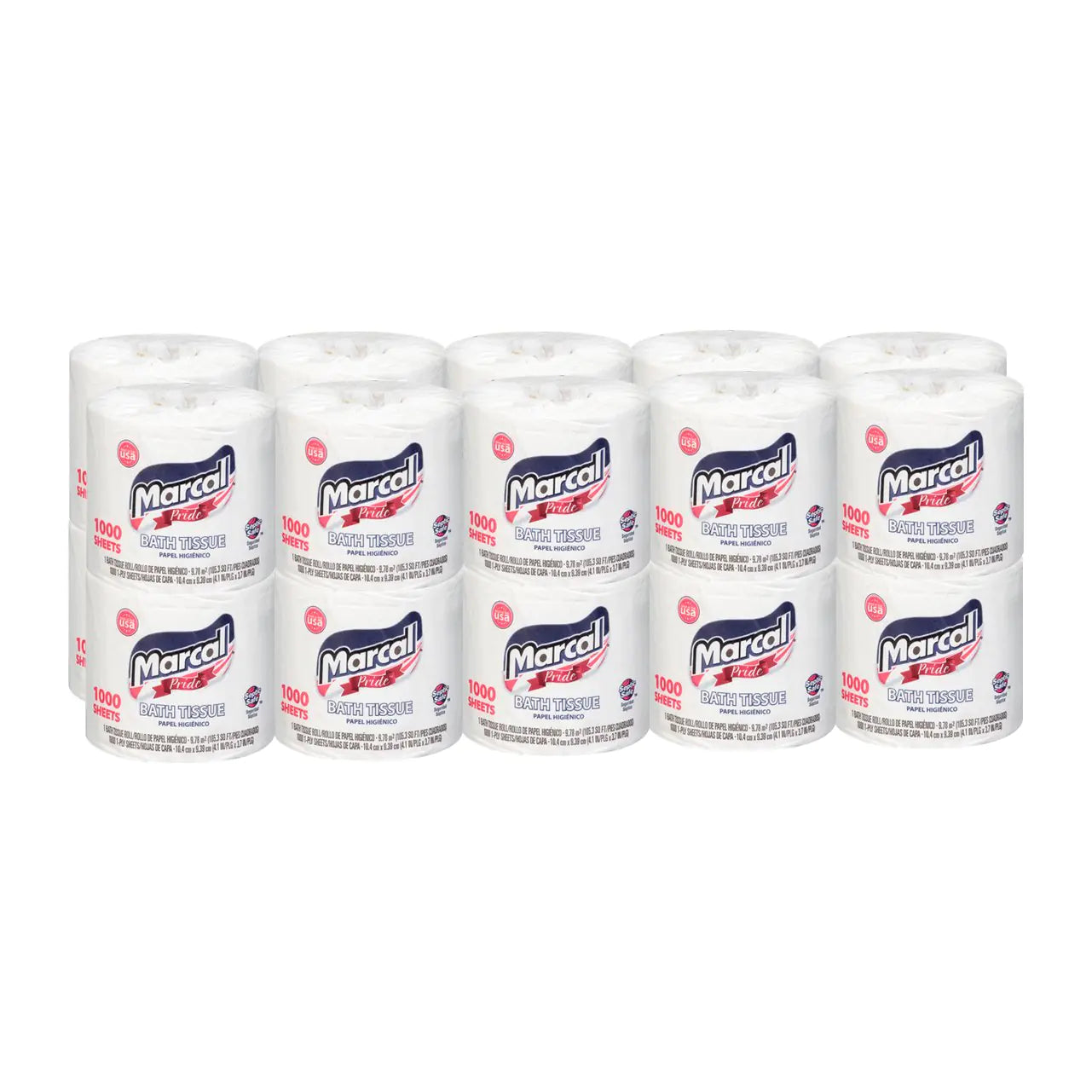 Marcal Pride Toilet Paper White 1000 Sheets Per Roll 20 Rolls Per Case - Sustainable and Chlorine Free Bath Tissue 03408