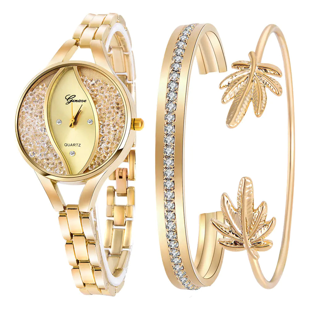 Fashionable Quartz Watch and Bracelet Set for Women