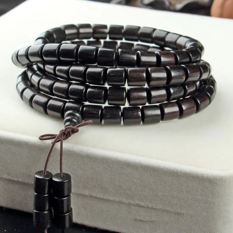 Natural Wood 108 Buddha Beads with Yellow Flower Pear