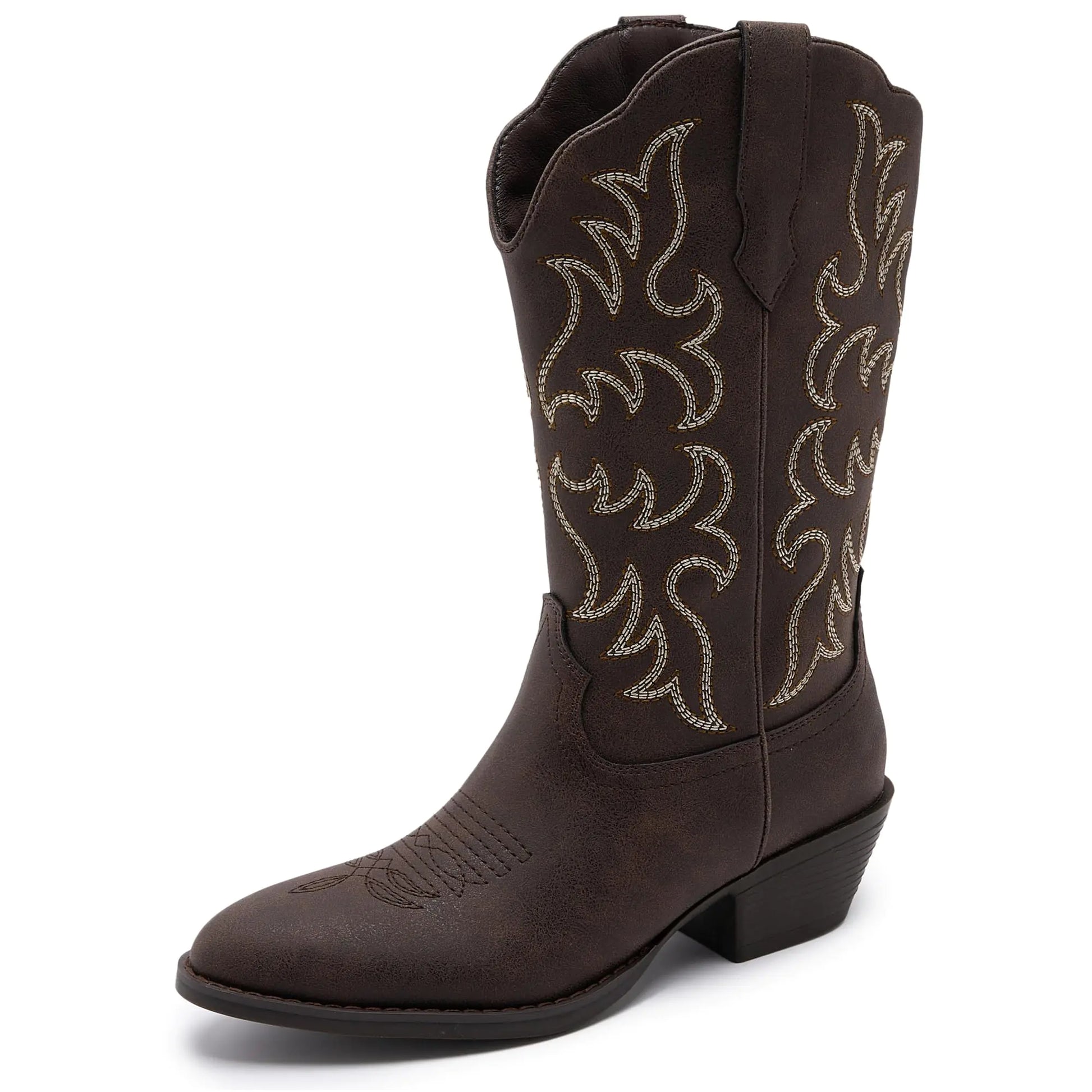 Cowboy Boots for Women - Classic Embroidery Traditional Style Cowgirl Boots Comfortable Western Boots for Women & Teen Girls - Mid Calf Brown Cowgirl Boots (Ariela - Brown- 6)