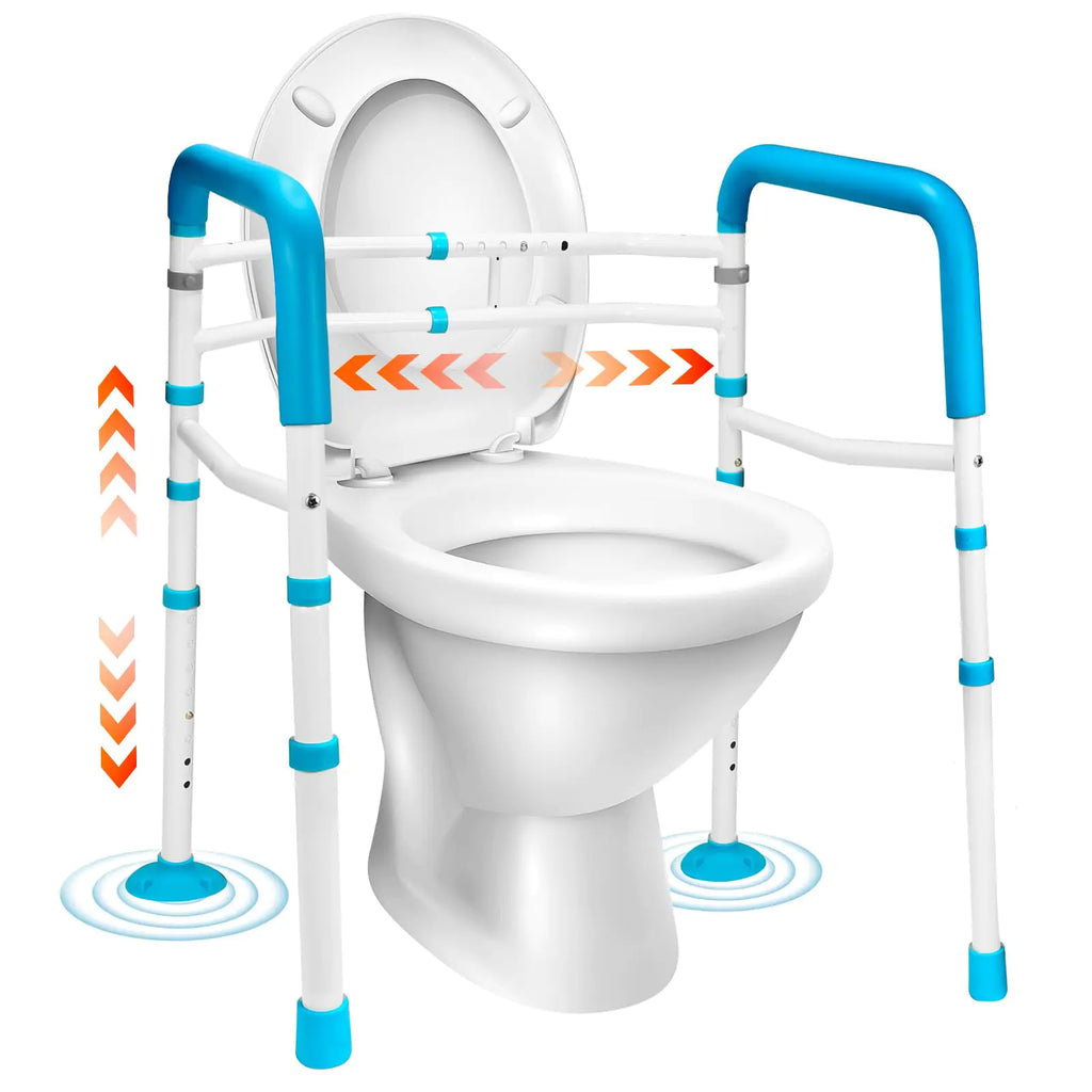 Gillion Toilet Safety Rails- Width Adjustable Toilet Safety Frame & Rails for Elderly Senior Sturdy Toilet Support Handrail for Disabled Handicap Toilet Handles Bars Fit Any Toilet