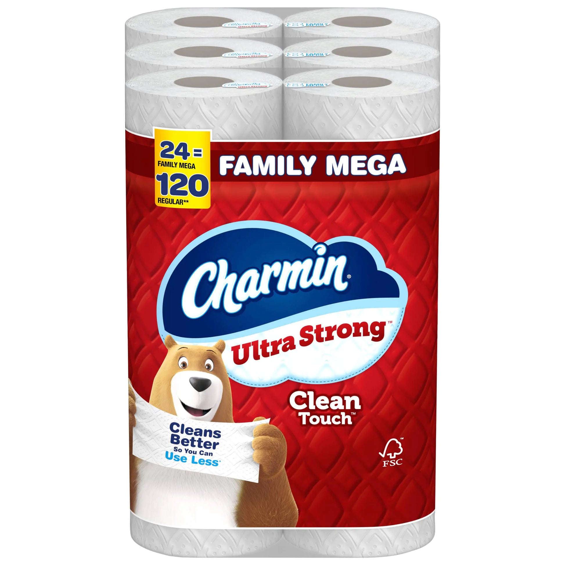 Charmin Toilet Paper Ultra Strong Clean Touch 24 Family Mega Rolls = 120 Regular Rolls (Packaging May Vary) Bulk Toilet Paper Household Essentials
