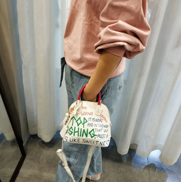 Mini Shell Bag with Graffiti Letter Print Design