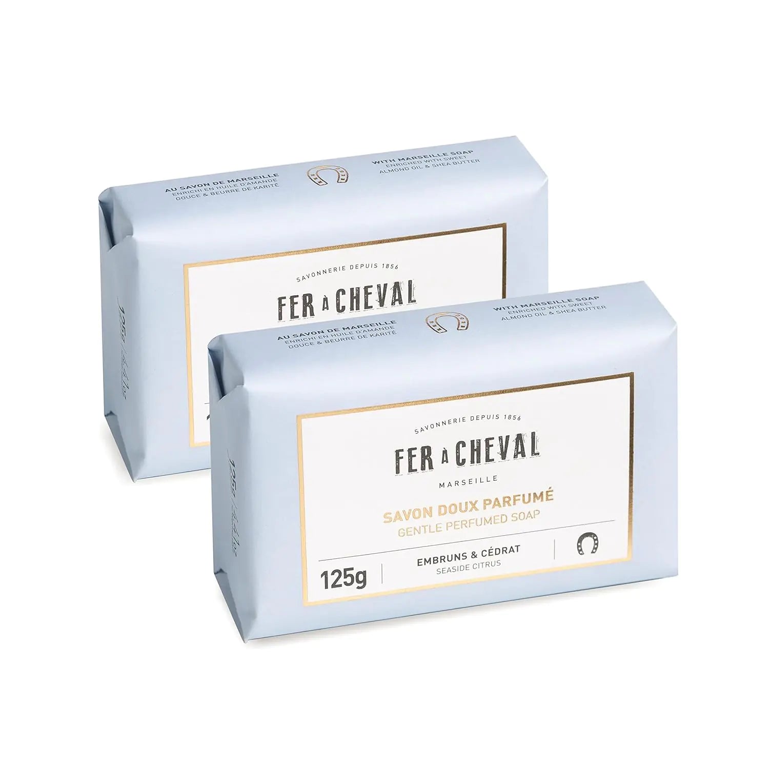 Fer à Cheval Gentle Perfumed Soap Bar Organic Body Bath Soap Natural Soap Bar Seaside Citrus Soap 125g Pack of 2