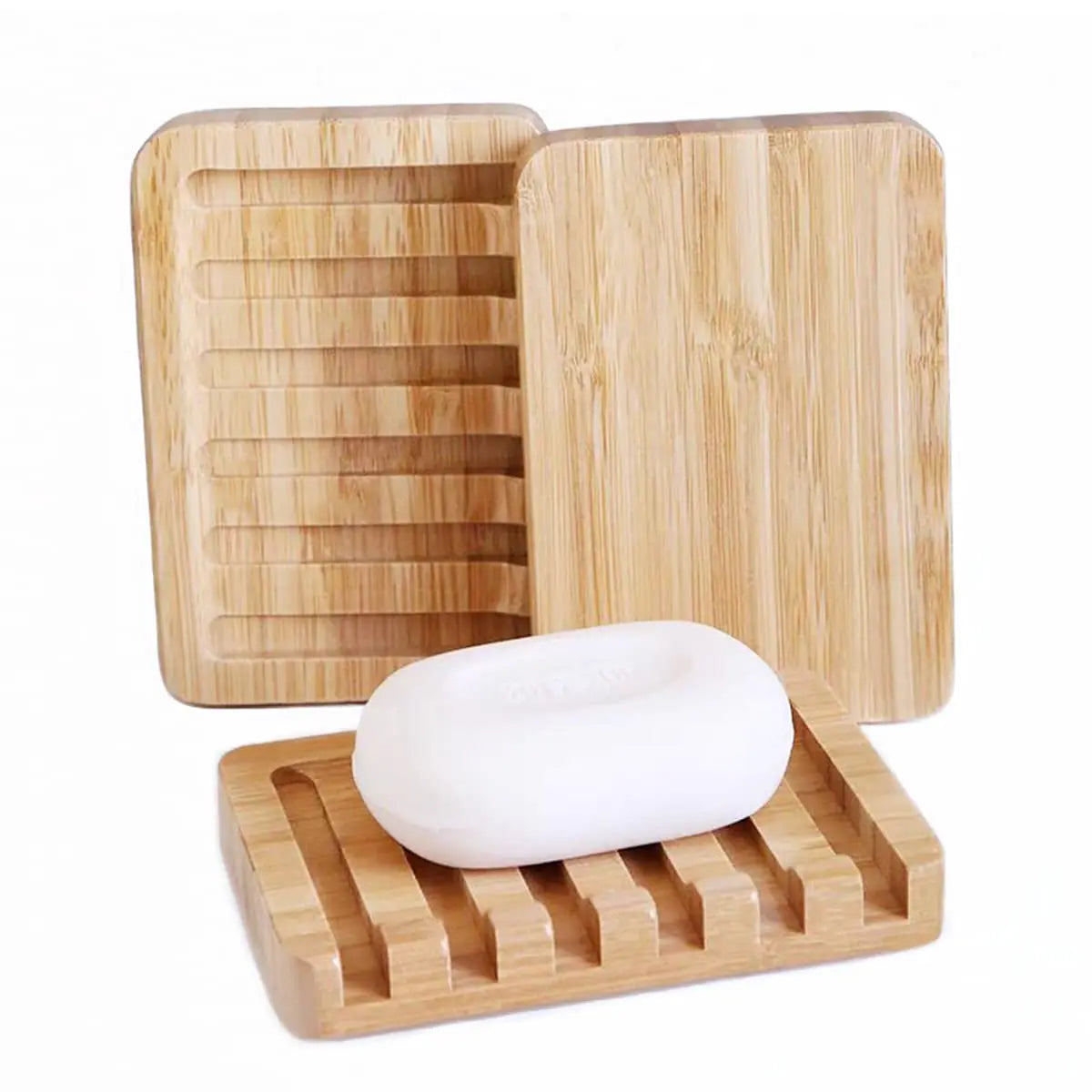 3 Pack Bamboo Soap Dish Bar Soap Holder with Self Draining Tray Natural Waterfall Drain Soap Saver Used for Bathroom Kitchen