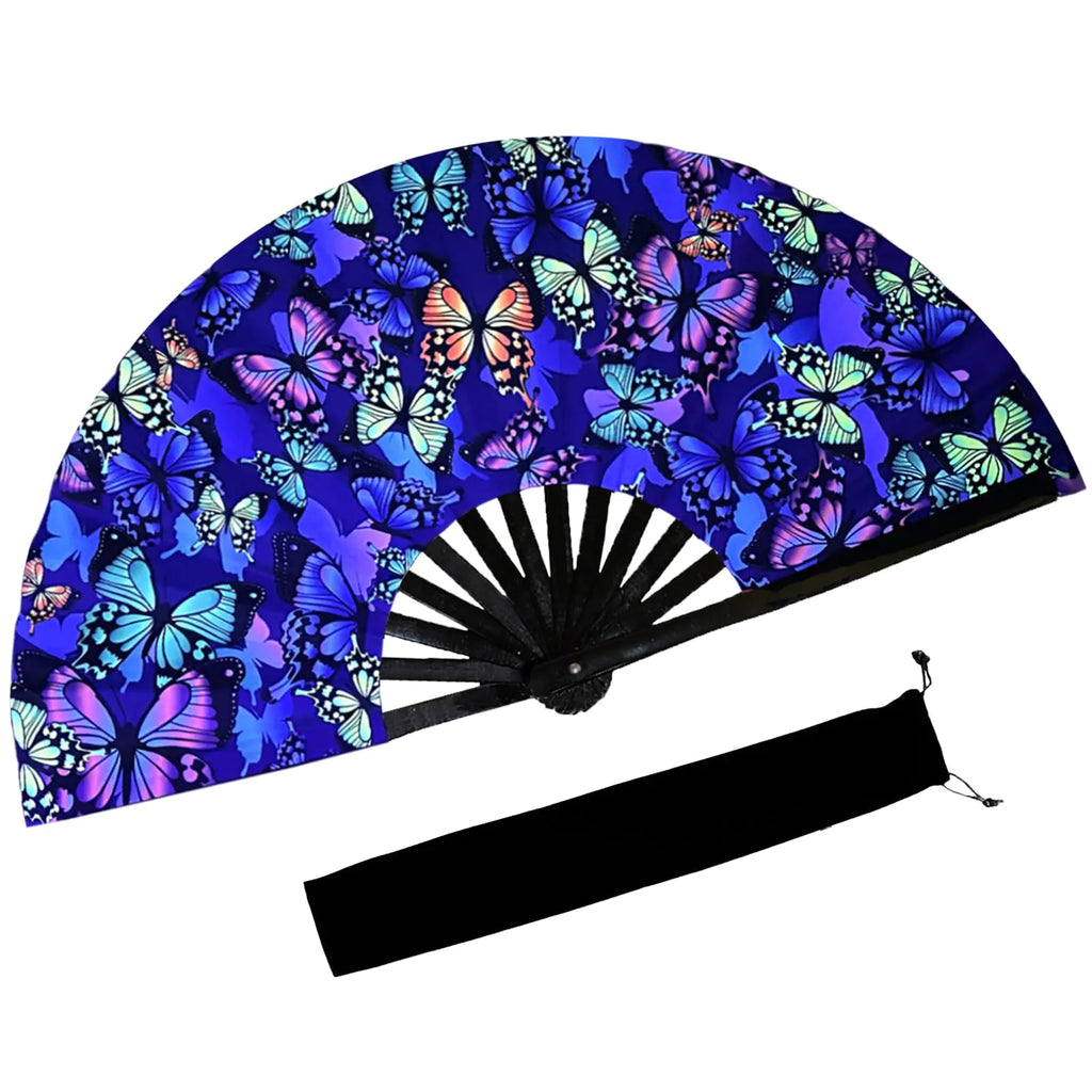 dmjuncong Large Folding Hand Rave FanClack Handheld Fan with Fan bagfor Music FestivalsCarnivalRainbow OutfitsDisco PartyNeon Party Glow Party Decorations Supplies.
