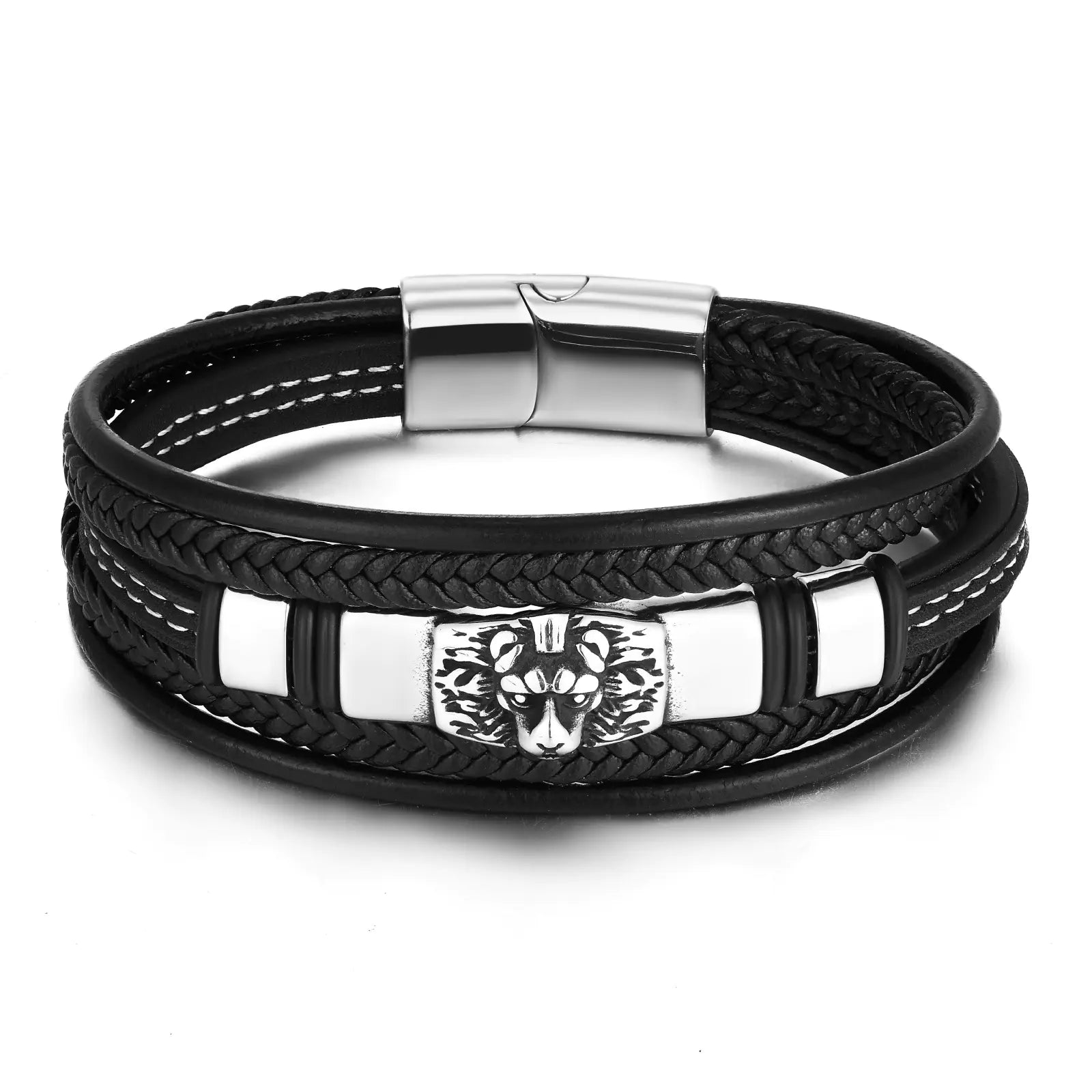 Men's Multi-layer Stainless Steel Leather Bracelet