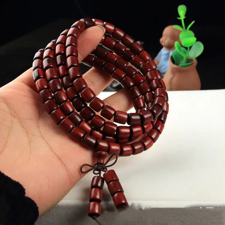 Natural Wood 108 Buddha Beads with Yellow Flower Pear