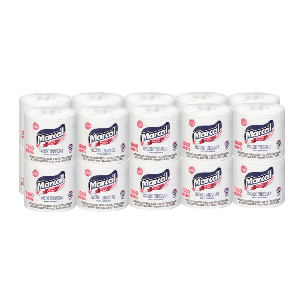Marcal Pride Toilet Paper White 1000 Sheets Per Roll 20 Rolls Per Case - Sustainable and Chlorine Free Bath Tissue 03408