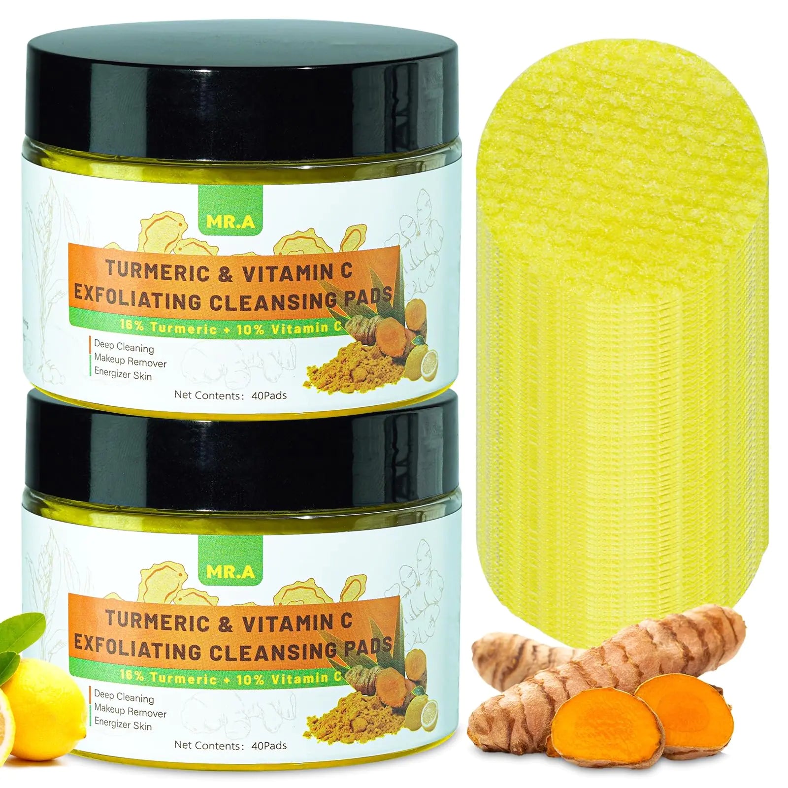 80pcs Turmeric Cleansing Pads for Face Turmeric Cleansing Pads Face Exfoliating Pads with Vitamin C and B5 Turmeric Facial Scrub Pads Face Exfoliator Tumeric Makeup Remover Wipes Pads