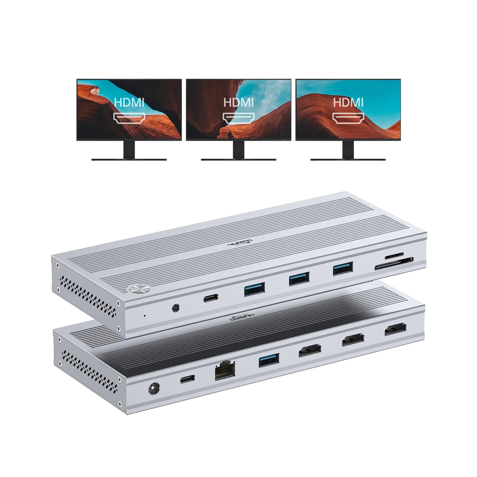 4URPC USB C Docking Station 3 Moniors with 120W Power Adapter Displaylink Docking Station 3 HDMI for Windows Mac and Chrome with Thunderbolt or USB C(3X HDMI 5X USB Ethernet SD/microSD)