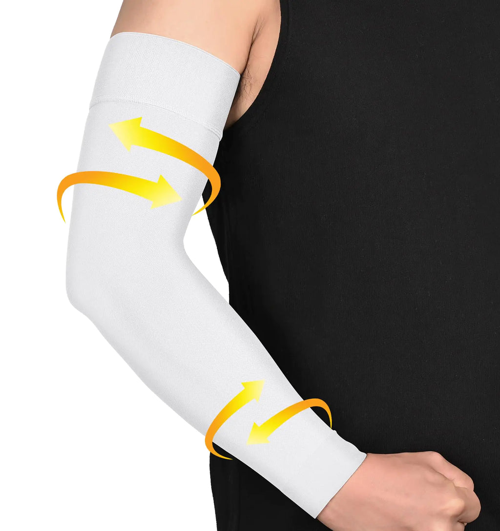 MGANG Lymphedema Compression Arm Sleeve for Women Men Opaque 15-20 mmHg Compression Full Arm Support with Silicone Band Relieve Swelling Edema Post Surgery Recovery Single White S