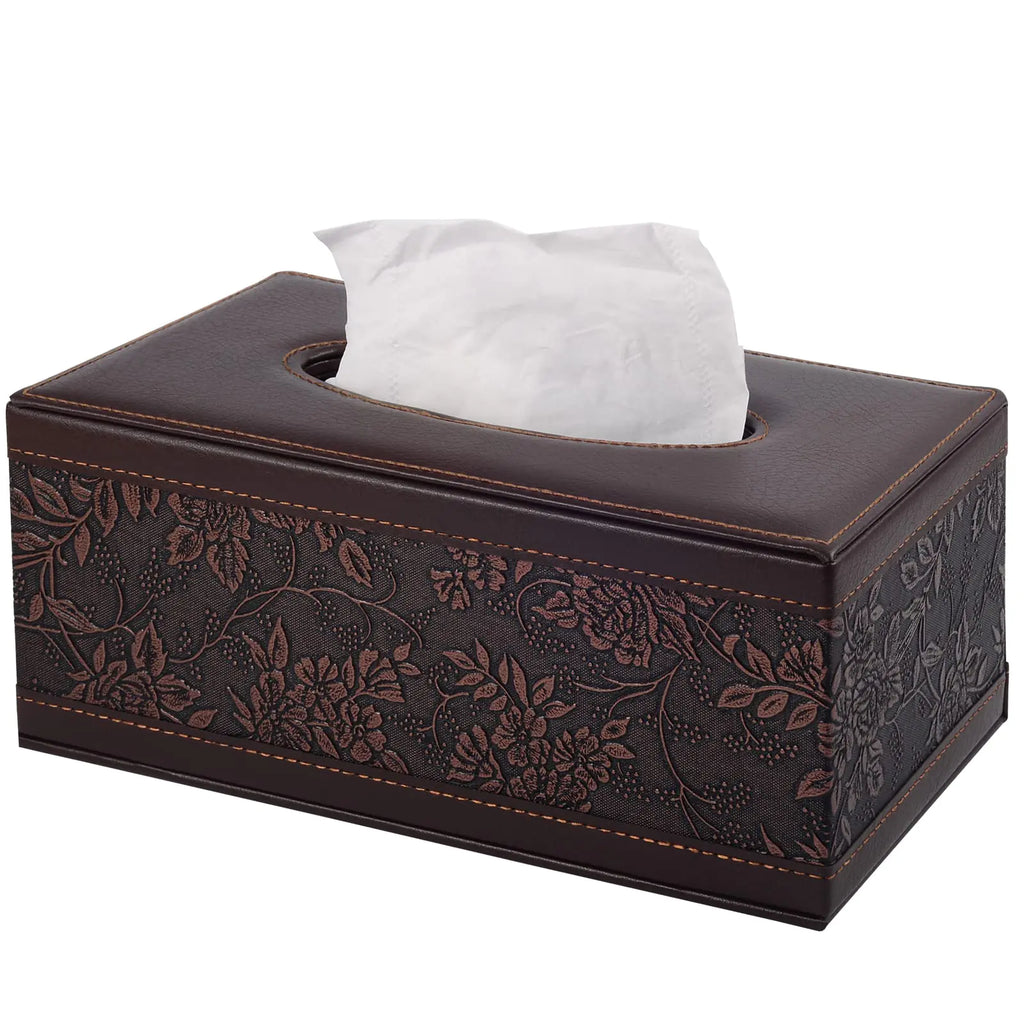 Antique PU Leather Tissue Box Holder Cover Rectangular Napkin Case DispenserHome Office Car Tissue Holder with Magnetic BottomFacial Tissue Organizer (Retro)