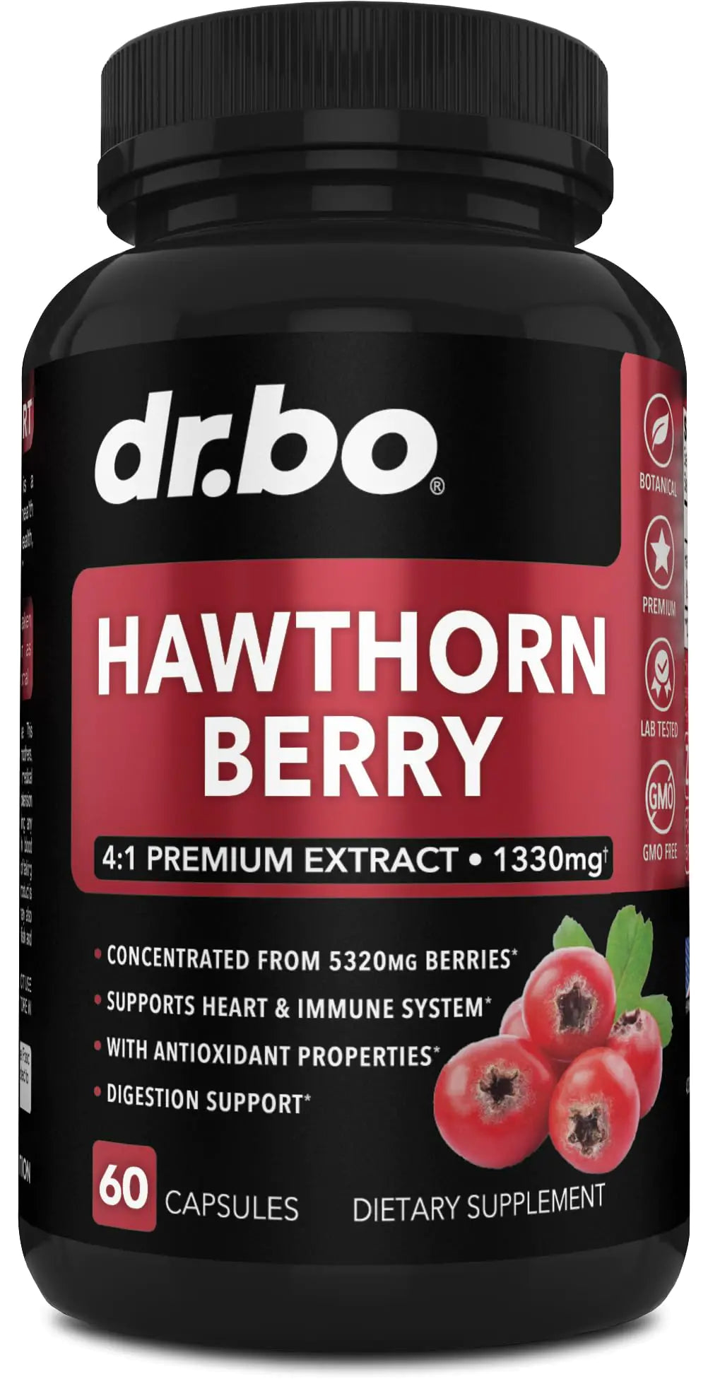 Hawthorn Berry Capsules Supplement - 1330mg 4:1 Natural Extract for Digestion & Heart Health Supplements - Extra Strength Fresh Hawthorn Berry Extract Berries Non-GMO - 60 Hawthorne Supplement Pills