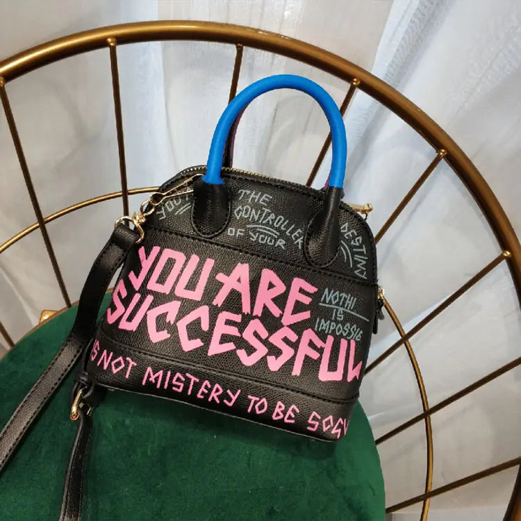 Mini Shell Bag with Graffiti Letter Print Design