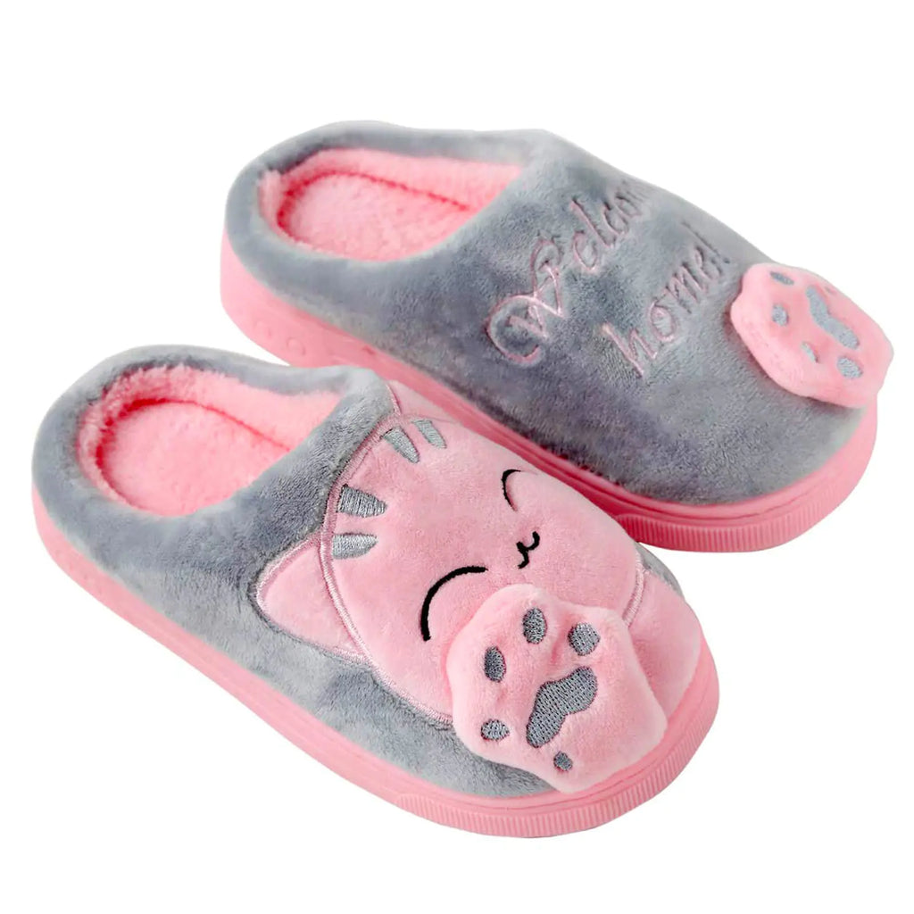 Anddyam Kids Family Cute Cat Household Anti-Slip Indoor Home Slippers for Girls and Boys (12-13 Little Kid Pink Cat 12)