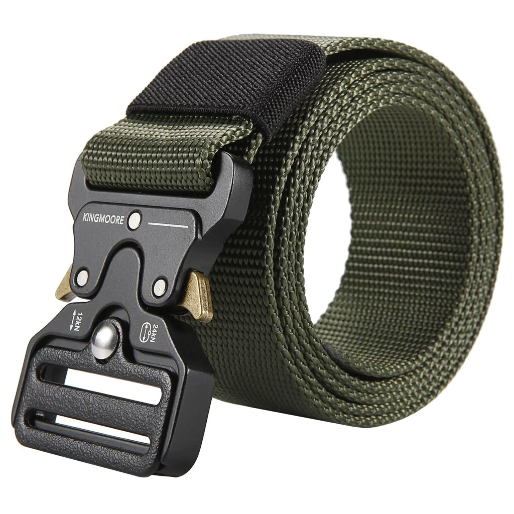 KingMoore Mens Tactical Belt Heavy Duty Webbing Belt Adjustable Military Style Nylon Belts (Waist:47"-51" Army Green)