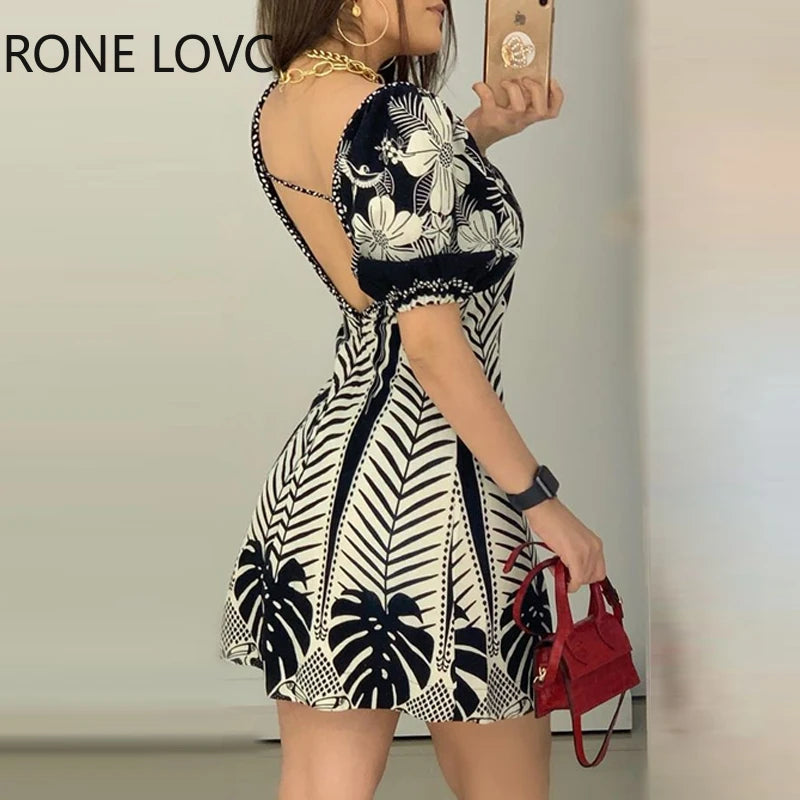 Elegant Square Neck Backless Bodycon Mini Dress for Women