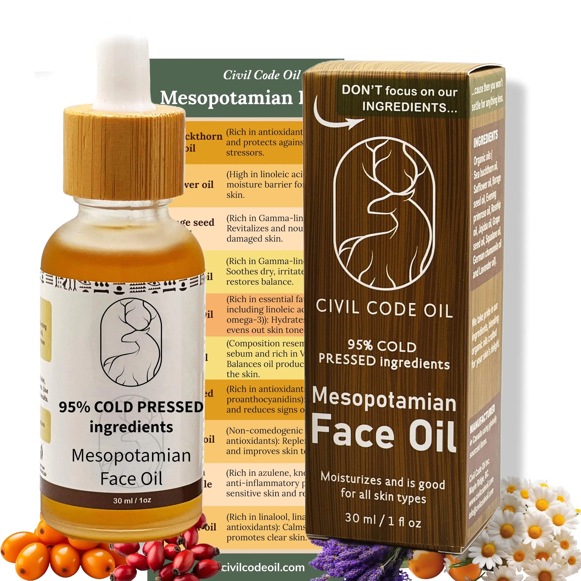 Mesopotamian Face oil for women Cold-Pressed Organic Anti Aging Facial Oil Sea Buckthorn Oil Safflower Oil Borage Seed Oil Rosehip Oil Jojoba Oil Squalane Oil Lavender Oil… 1oz.