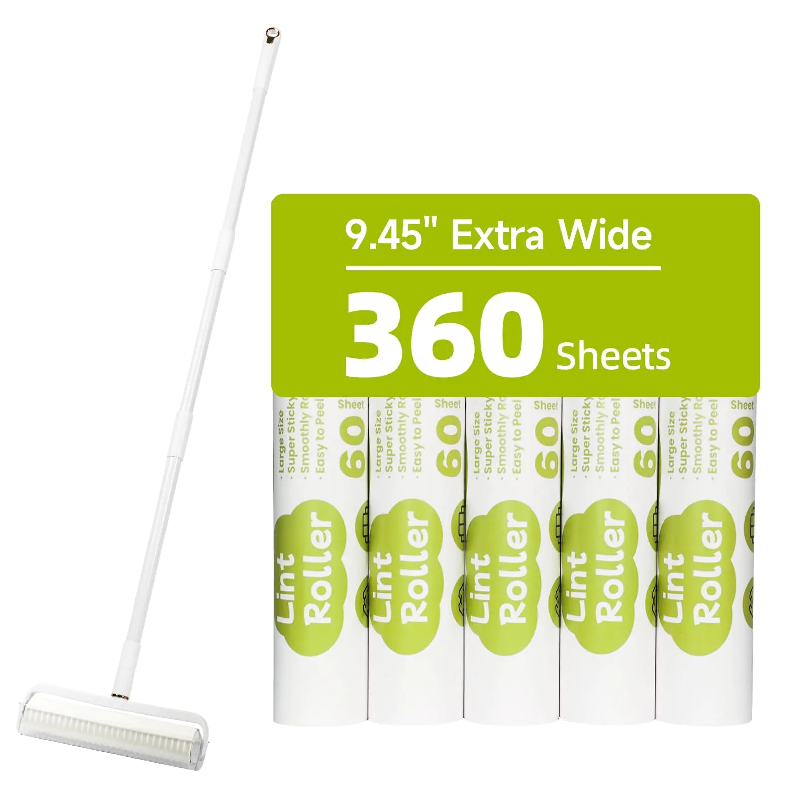 Large Lint Rollers for Floor Sticky Rollers for Carpet 9.45 Lint Remover Brush with Long Handle Pet Hair Remover for Carpet Sticky Mop 360 Sheet