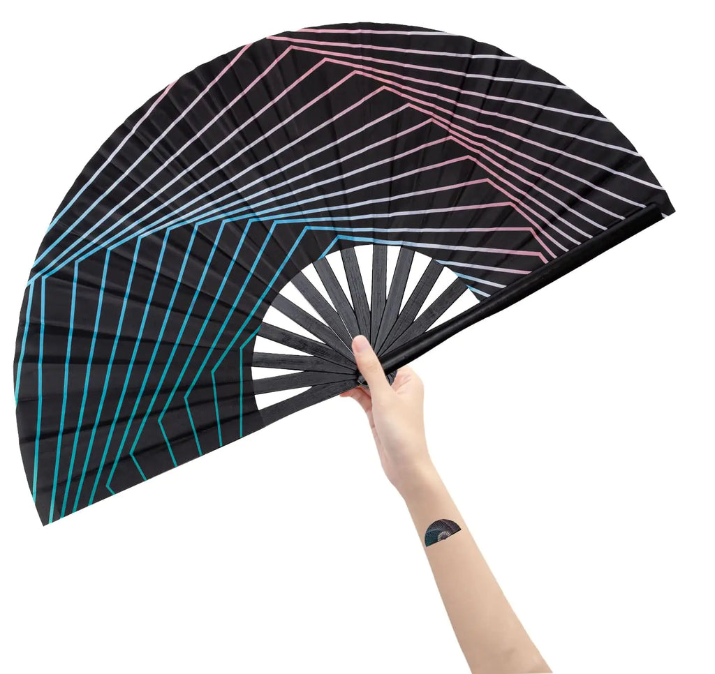 Amajiji Large Folding Hand Rave Fan for Women/Men Chinease/Japanese Bamboo and Nylon-Cloth Folding Hand Fan Hand Fan Festival Fan Gift Fan Craft Fan Folding Fan Dance Fan (Illusion Trippy)