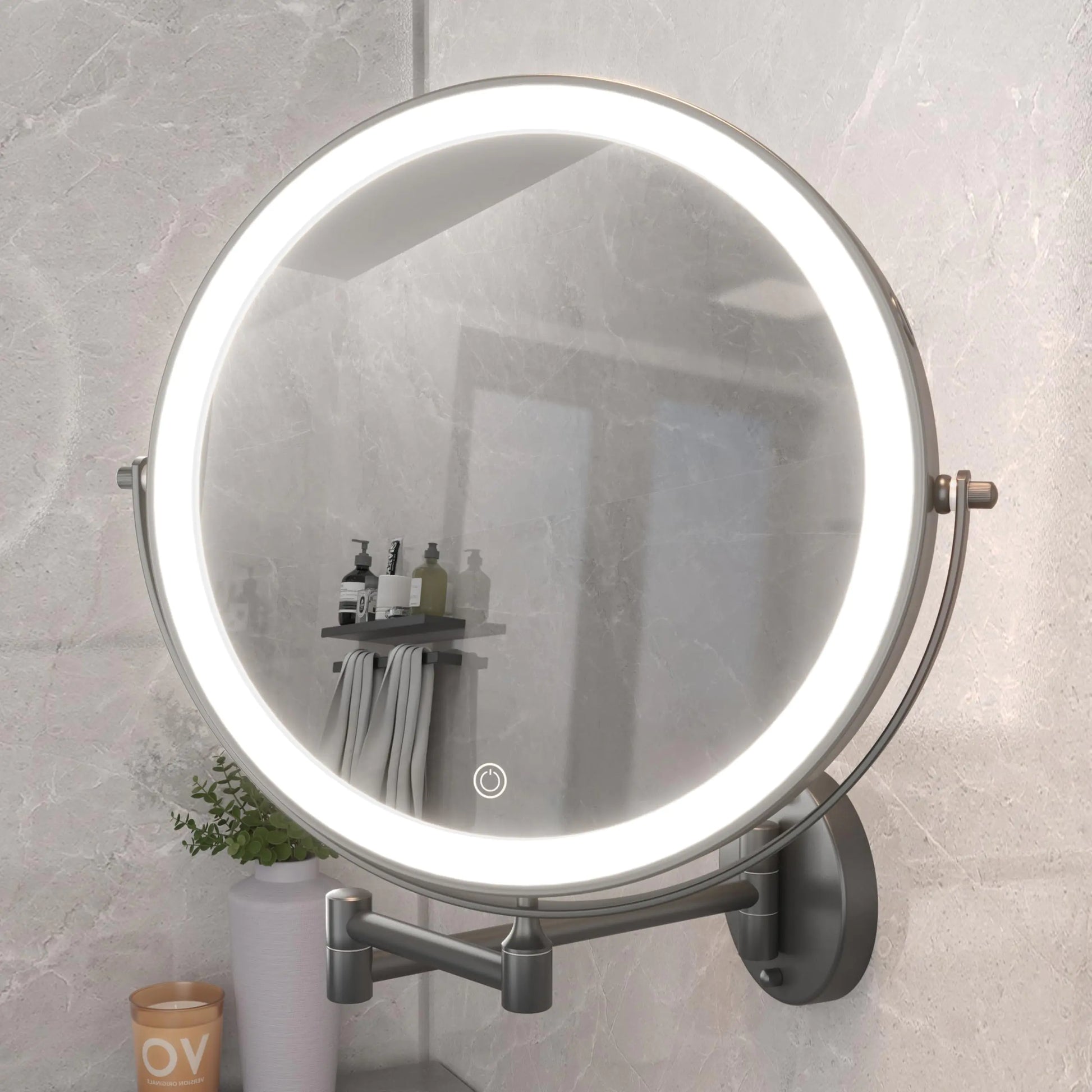 Hasipu 10-Inch Wall Mounted Makeup Mirror with Magnification Rechargeable 3000 mAh Vanity Mirror with Lights Bathroom Mirror with Dimmable Brightness 3 Lighting Modes Extendable Arm Black