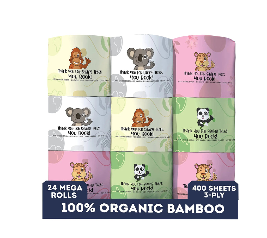 MOTHER EARTH Bamboo Toilet Paper - Ultra Soft & Strong 3-Ply Bath Tissue 400 Sheets Per Roll Hypoallergenic & Septic Safe Mega Rolls Pack of 24 Rolls