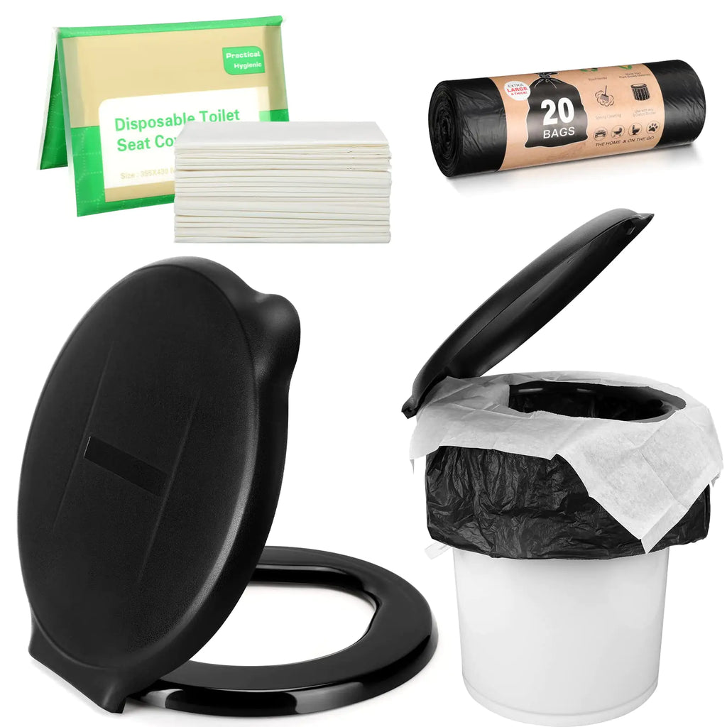Glenmal 1 Set 5 Gallon Bucket Portable Camping Toilet Seat Toilet Bags and Toilet Seat Covers Set Emergency Toilet Seat Waste Potty Bags Disposable Paper Toilet Liners for Adult Kid Camping Hiking