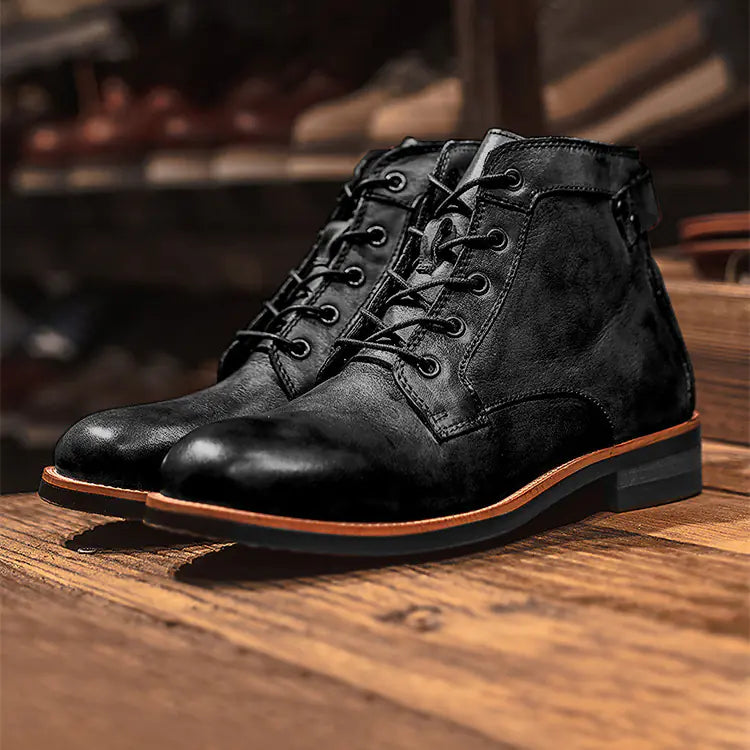 Men's Retro Lace-up Leather Ankle Motorcycle Boots