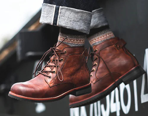 Men's Retro Lace-up Leather Ankle Motorcycle Boots