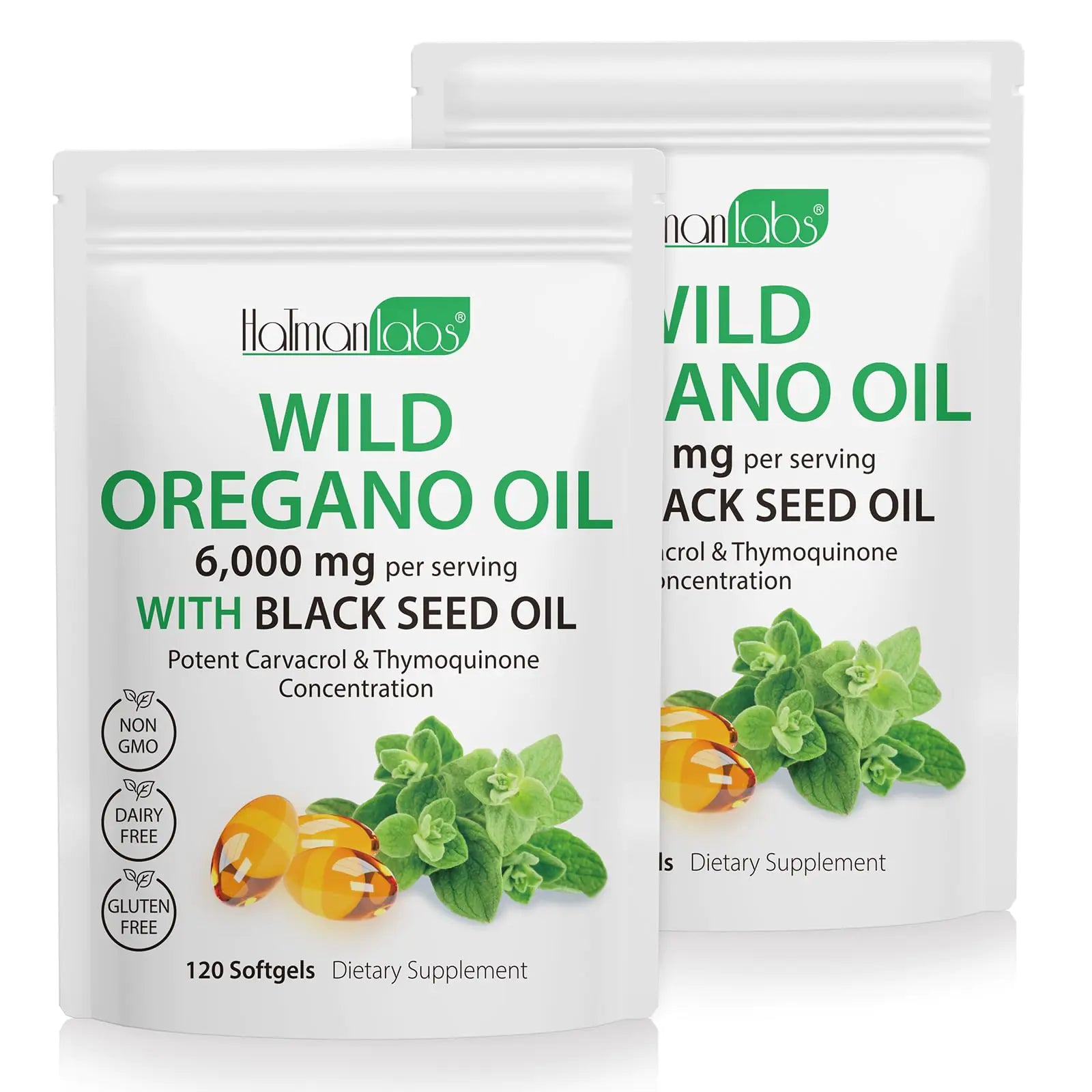 2 Pack Oil of Oregano Softgels 120 Count 2 in 1 6000mg Oil of Oregano with Black Seed Oil 200mg Plant Based Organic Oregano Oil Supplement Capsules Non-GMO & Immune Support