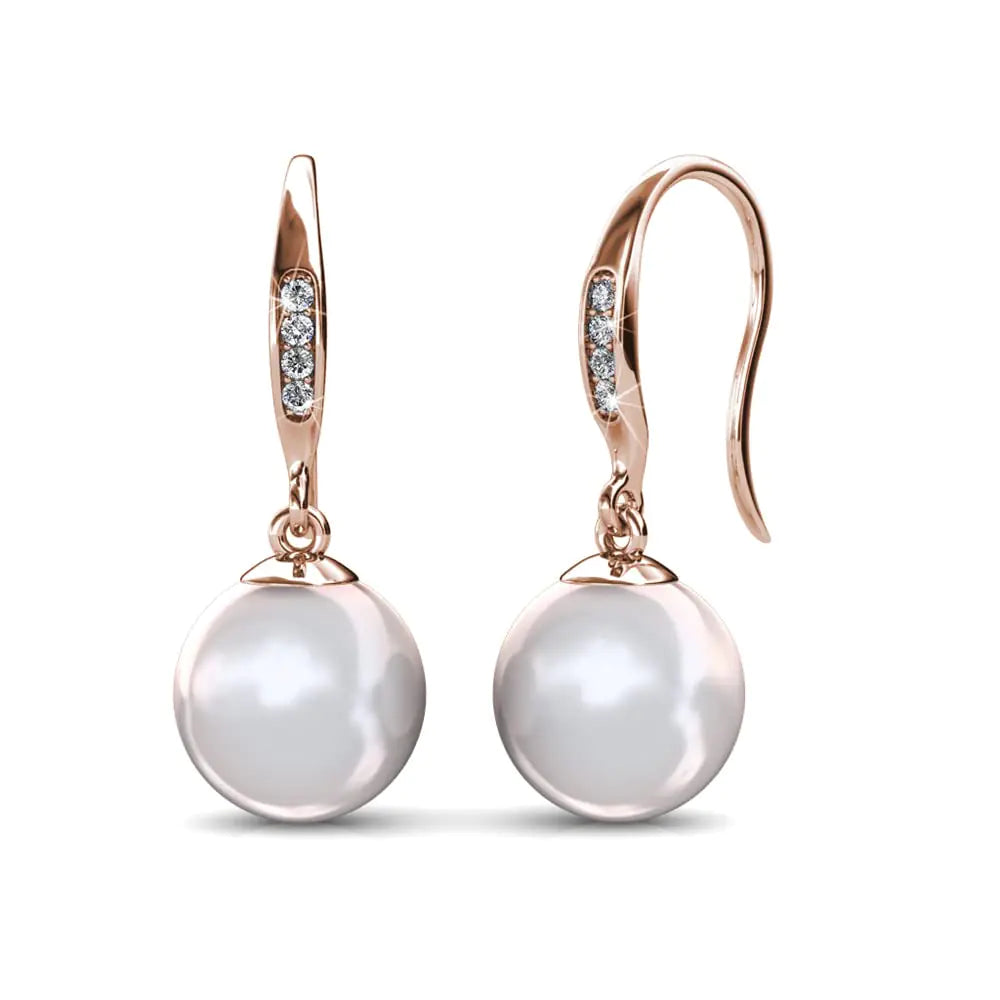Cate & Chloe Betty 18k Rose Gold Plated Freshwater Pearl Earrings with Crystals Gold Jewelry for Women Classic Drop Dangle Crystal Earrings Hypoallergenic Jewelry Gift For Her