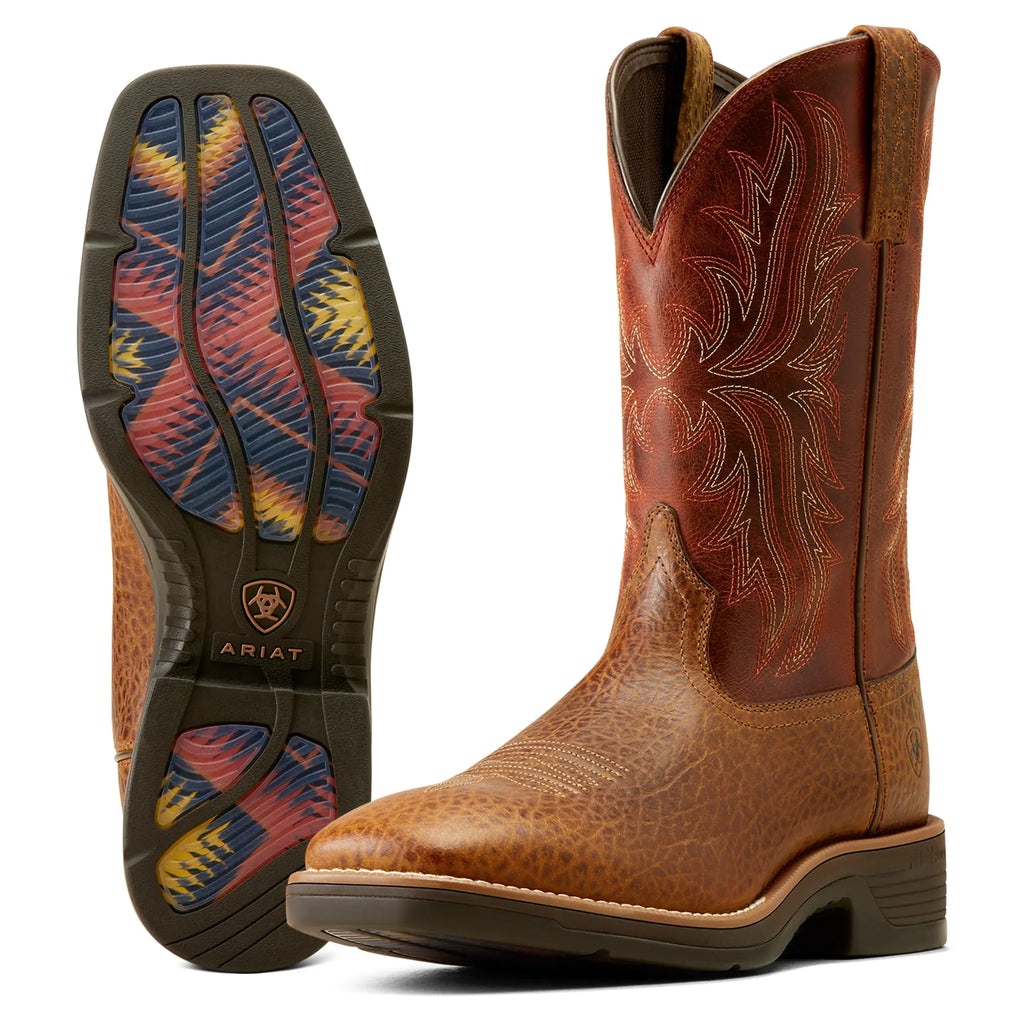 ARIAT Mens Ridgeback Cowboy Boot Orange Rust/Tan Bull Emboss 7 Wide