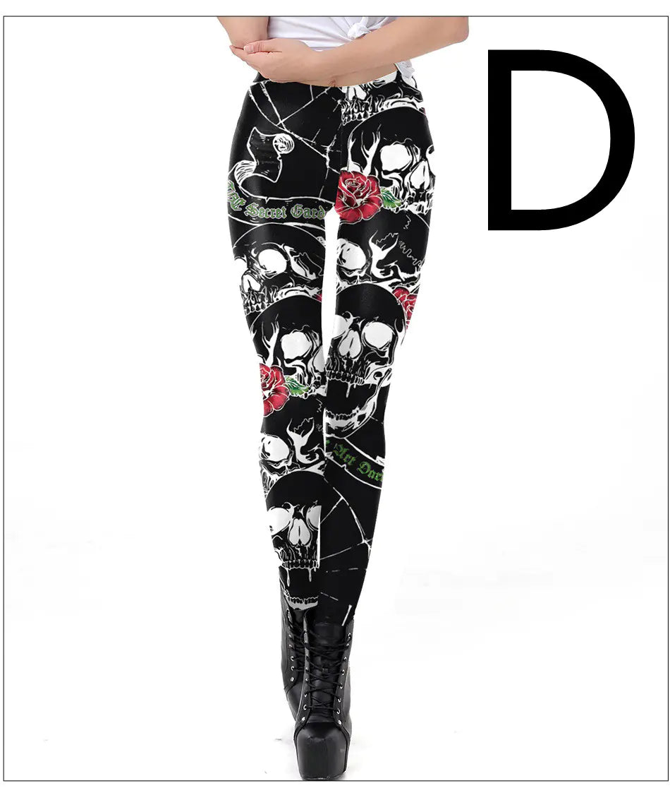 Halloween Skull Frame Digital Print Sexy Leggings