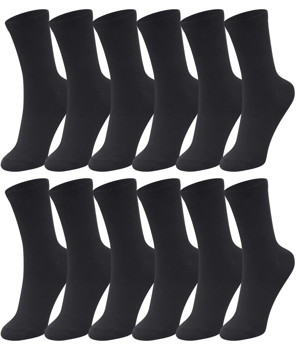 Duufin 12 Pairs Womens Crew Socks Mid Calf Socks Womens Black Crew Socks Size 5-9 Workout Socks Women Gym Socks Plain Black Socks Crew Lightweight Casual Socks